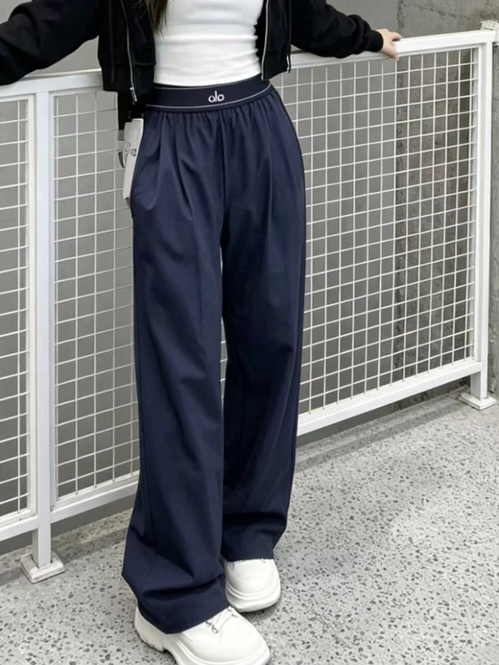ALO Yoga Navy Wide-Leg Track Pants